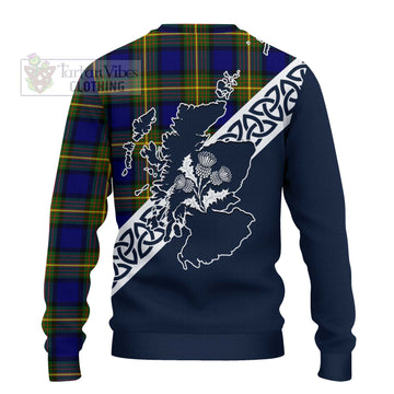 Moore Tartan Knitted Sweater Featuring Thistle and Scotland Map