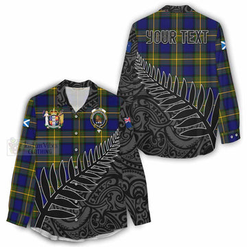 Moore Crest Tartan Women's Casual Shirt with New Zealand Silver Fern Half Style