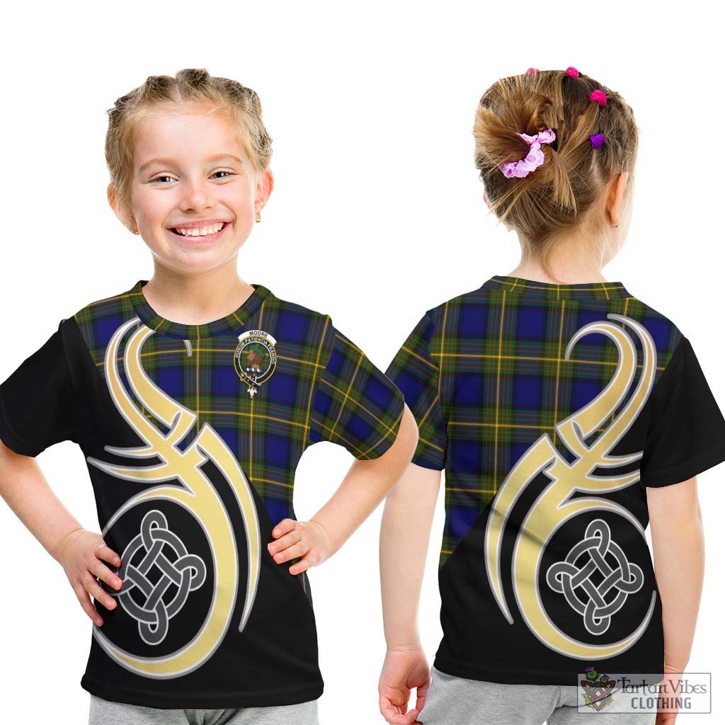 Moore Tartan Kid T-Shirt with Family Crest and Celtic Symbol Style - Tartan Vibes Clothing