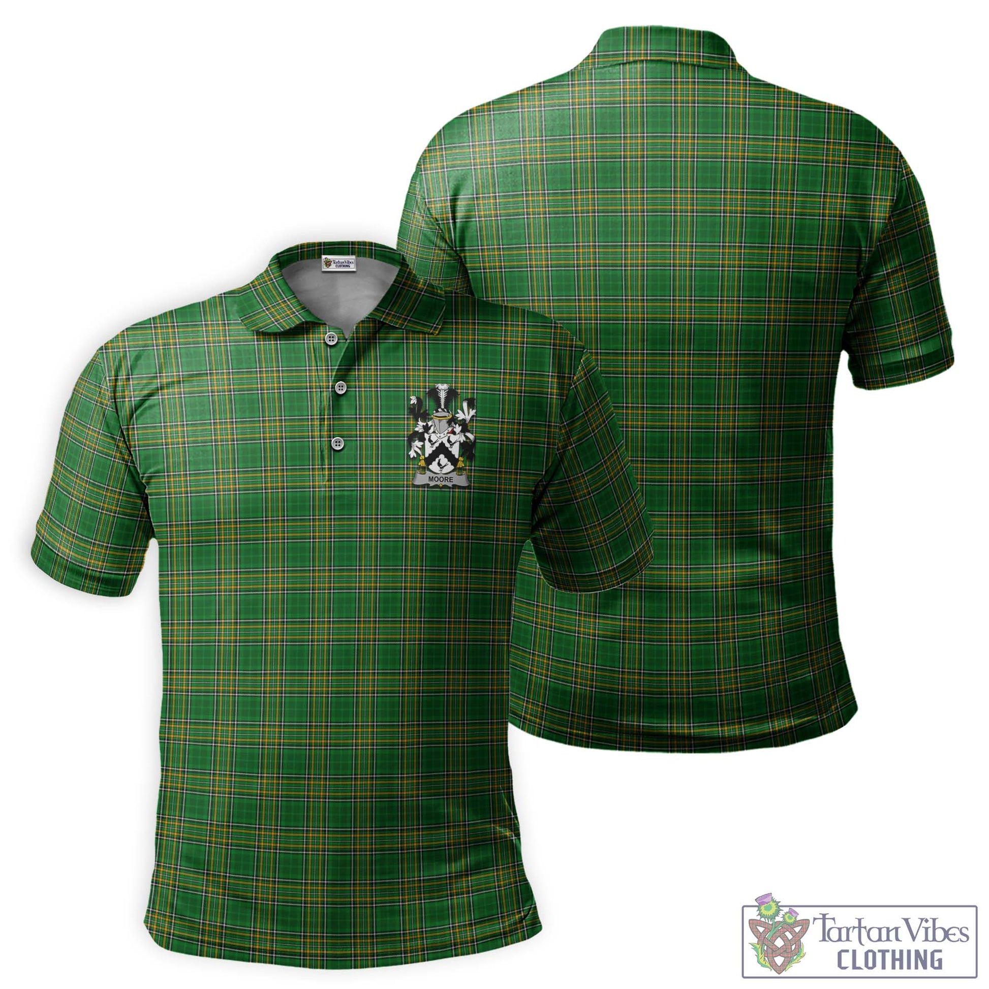 Tartan Vibes Clothing Moore Ireland Clan Tartan Polo Shirt with Coat of Arms