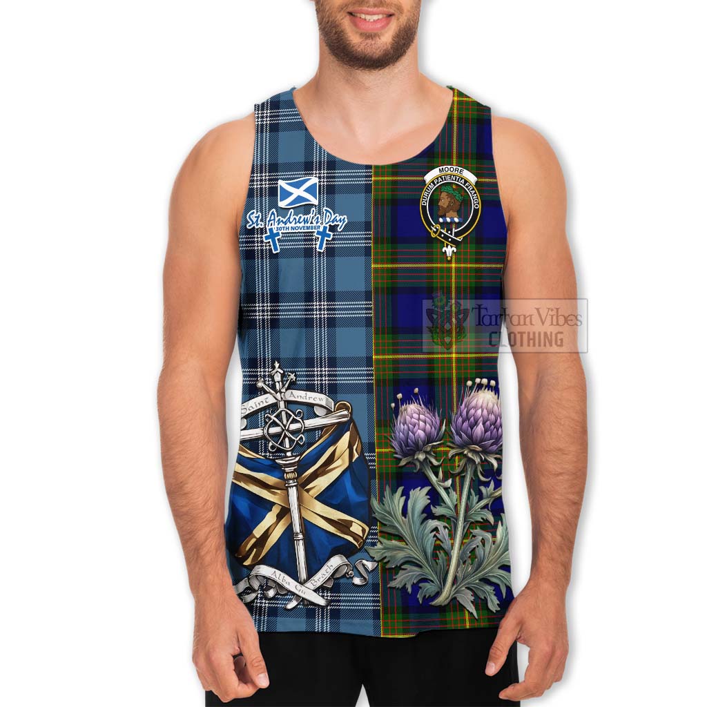 Moore Tartan Men's Tank Top Happy St. Andrew's Day Half Tartan Style - Tartan Vibes Clothing