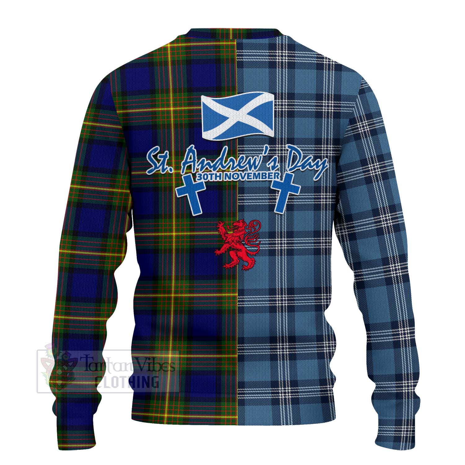 Tartan Vibes Clothing Moore Tartan Knitted Sweater Happy St. Andrew's Day Half Tartan Style