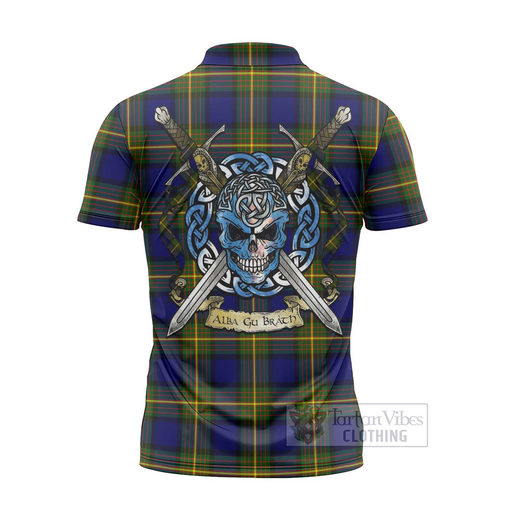 Tartan Vibes Clothing Moore Tartan Zipper Polo Shirt with Family Crest Celtic Skull Style