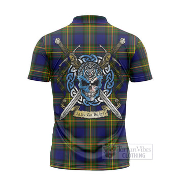 Moore Tartan Zipper Polo Shirt with Family Crest Celtic Skull Style