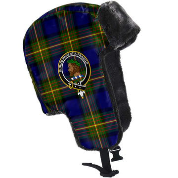 Moore Tartan Winter Trapper Hat with Family Crest