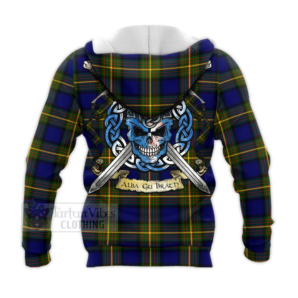 Tartan Vibes Clothing Moore Tartan Knitted Hoodie with Family Crest Celtic Skull Style