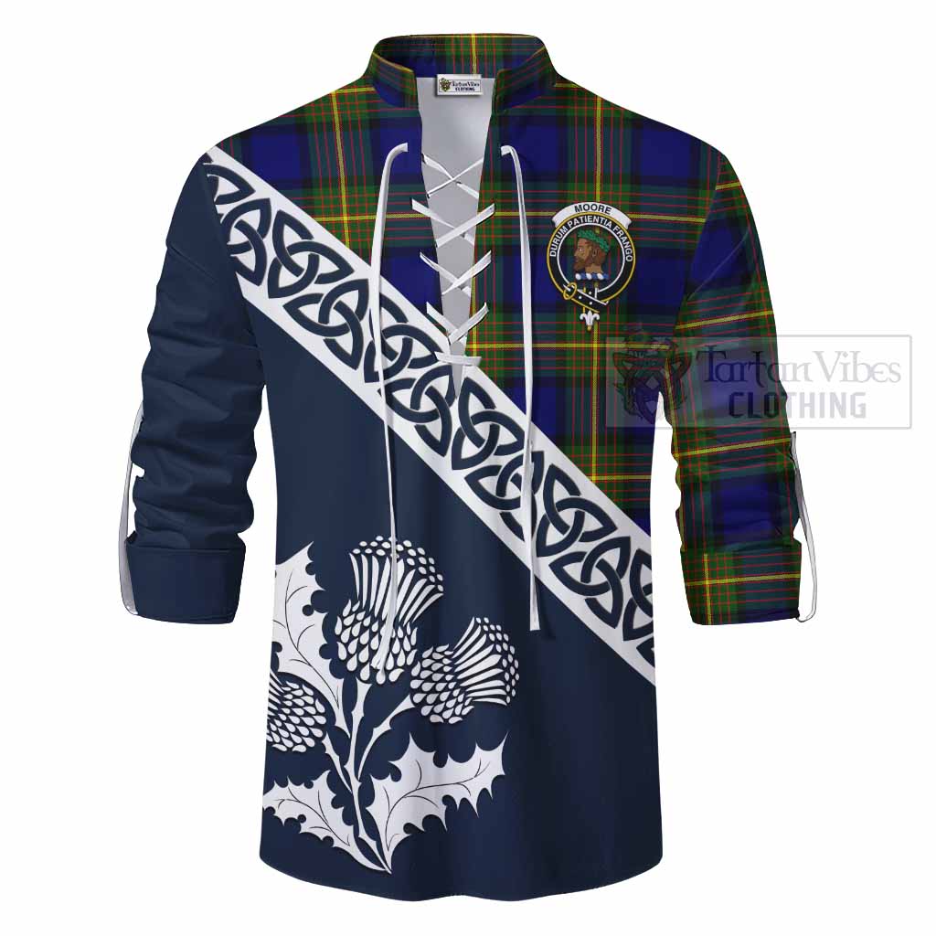 Tartan Vibes Clothing Moore Tartan Ghillie Kilt Shirt Featuring Thistle and Scotland Map