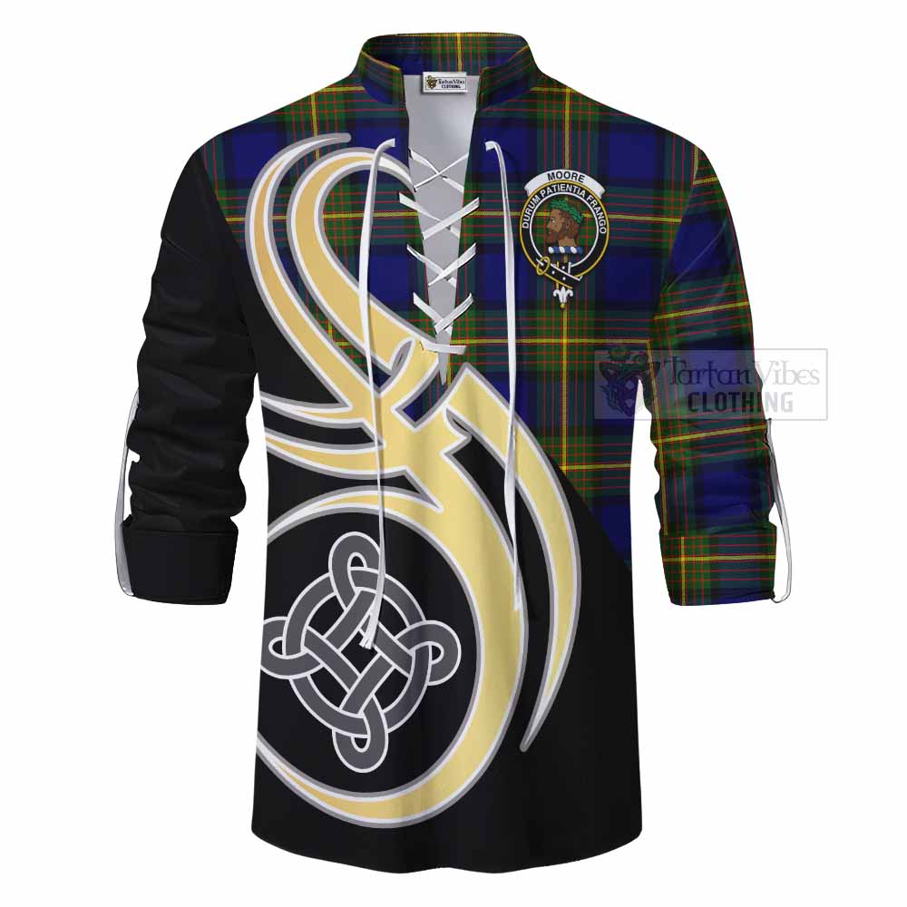 Tartan Vibes Clothing Moore Tartan Ghillie Kilt Shirt with Family Crest and Celtic Symbol Style