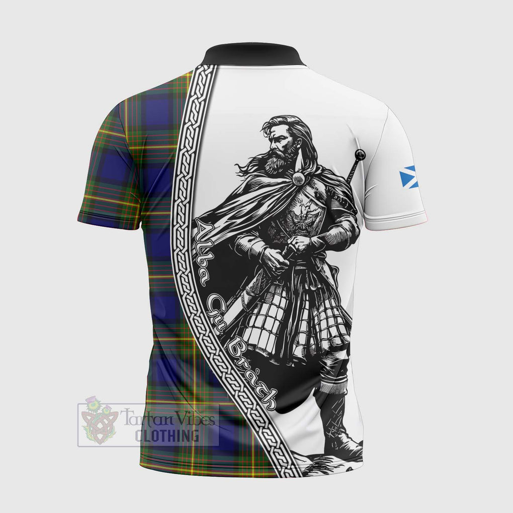 Tartan Vibes Clothing Moore Tartan Clan Crest Zipper Polo Shirt with Highlander Warrior Celtic Style