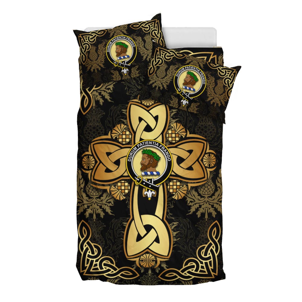 Moore Clan Bedding Sets Gold Thistle Celtic Style - Tartanvibesclothing