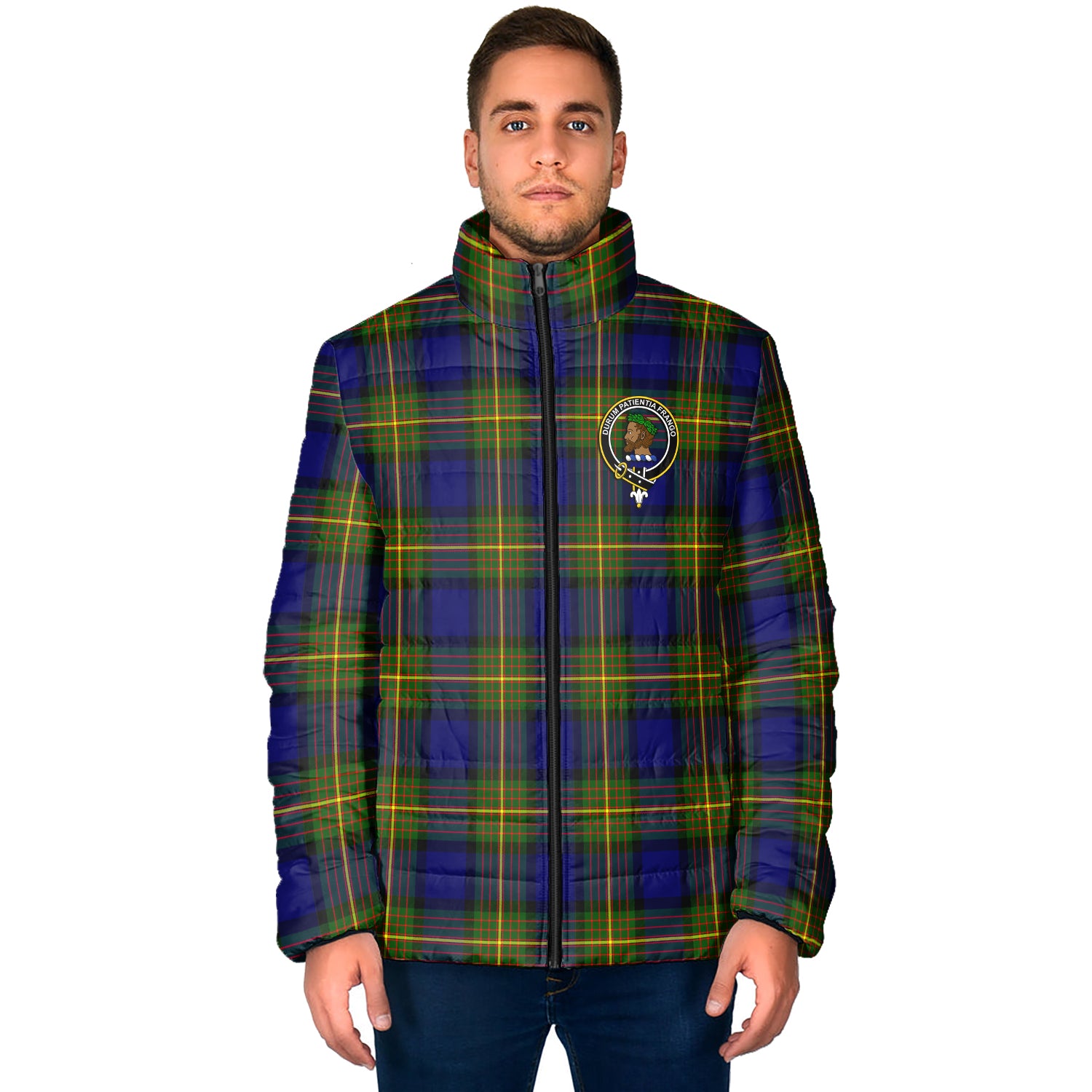 Moore Tartan Padded Jacket with Family Crest - Tartan Vibes Clothing