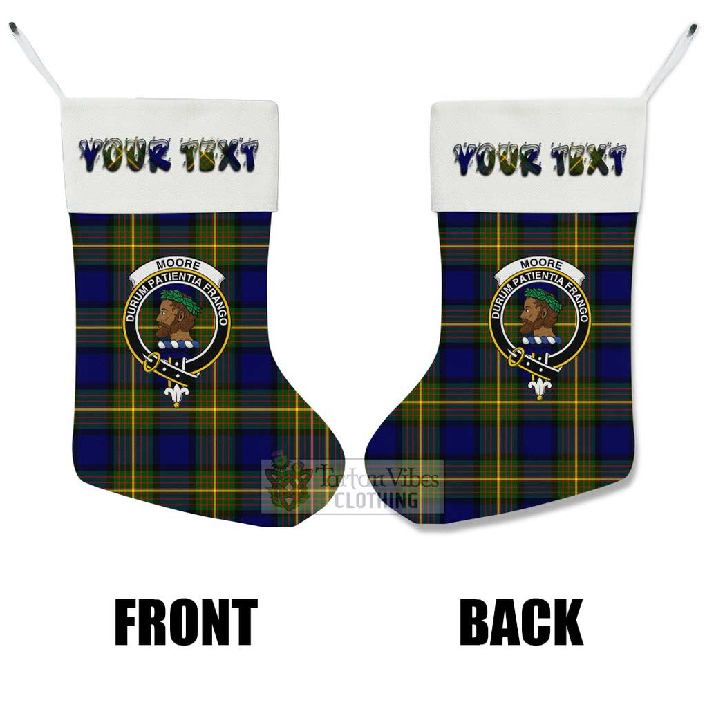 Tartan Vibes Clothing Moore Tartan Family Crest Christmas Stocking with Personalized Text