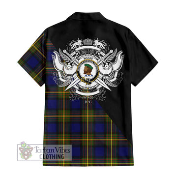 Moore Tartan Short Sleeve Button Shirt with Family Crest and Military Logo Style