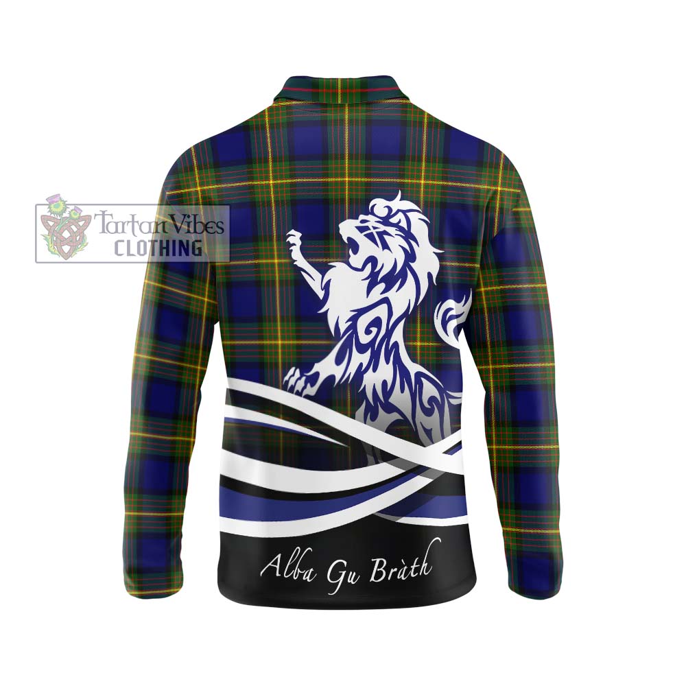 Tartan Vibes Clothing Moore Tartan Long Sleeve Polo Shirt with Alba Gu Brath Regal Lion Emblem