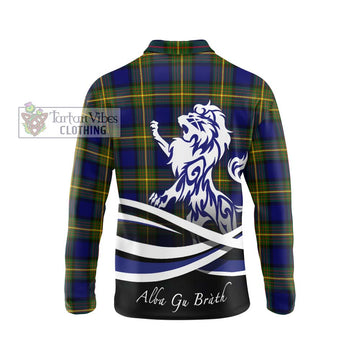 Moore Tartan Long Sleeve Polo Shirt with Alba Gu Brath Regal Lion Emblem