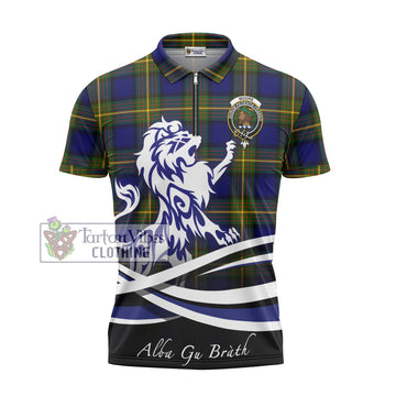 Moore Tartan Zipper Polo Shirt with Alba Gu Brath Regal Lion Emblem