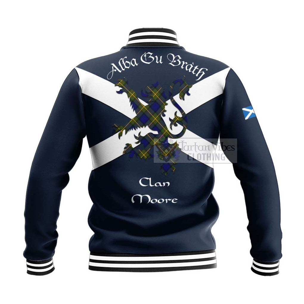 Tartan Vibes Clothing Moore Tartan Lion Rampant Baseball Jacket – Proudly Display Your Heritage with Alba Gu Brath and Clan Name