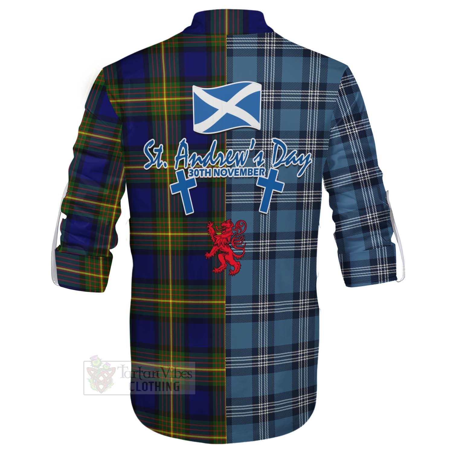 Tartan Vibes Clothing Moore Tartan Ghillie Kilt Shirt Happy St. Andrew's Day Half Tartan Style