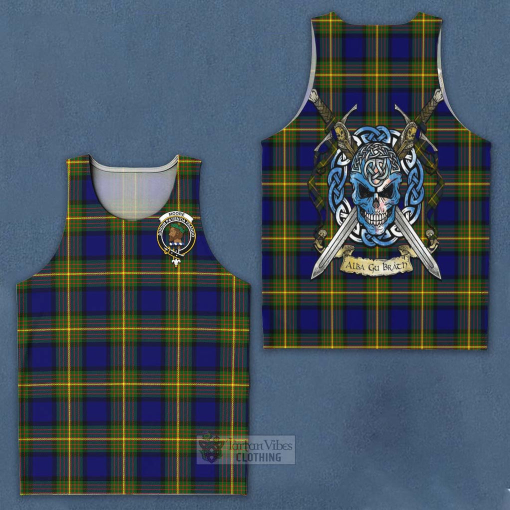 Tartan Vibes Clothing Moore Tartan Men's Tank Top with Family Crest Celtic Skull Style