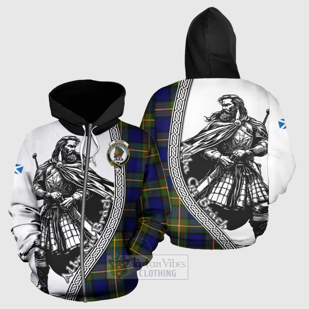 Tartan Vibes Clothing Moore Tartan Clan Crest Hoodie with Highlander Warrior Celtic Style