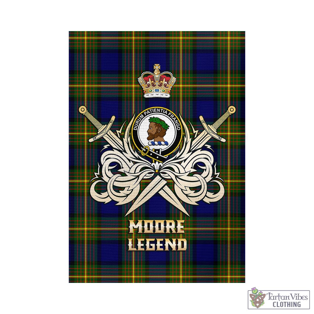 Tartan Vibes Clothing Moore Tartan Flag with Clan Crest and the Golden Sword of Courageous Legacy