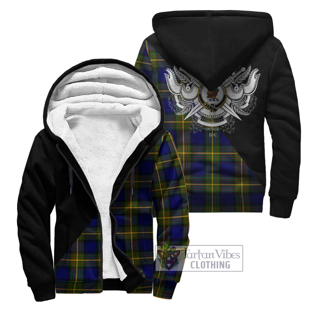 Tartan Vibes Clothing Moore Tartan Sherpa Hoodie with Family Crest and Military Logo Style