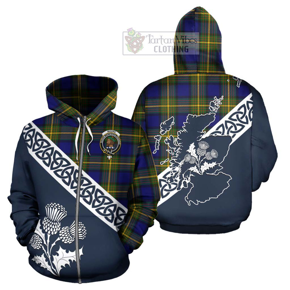 Tartan Vibes Clothing Moore Tartan Hoodie Featuring Thistle and Scotland Map