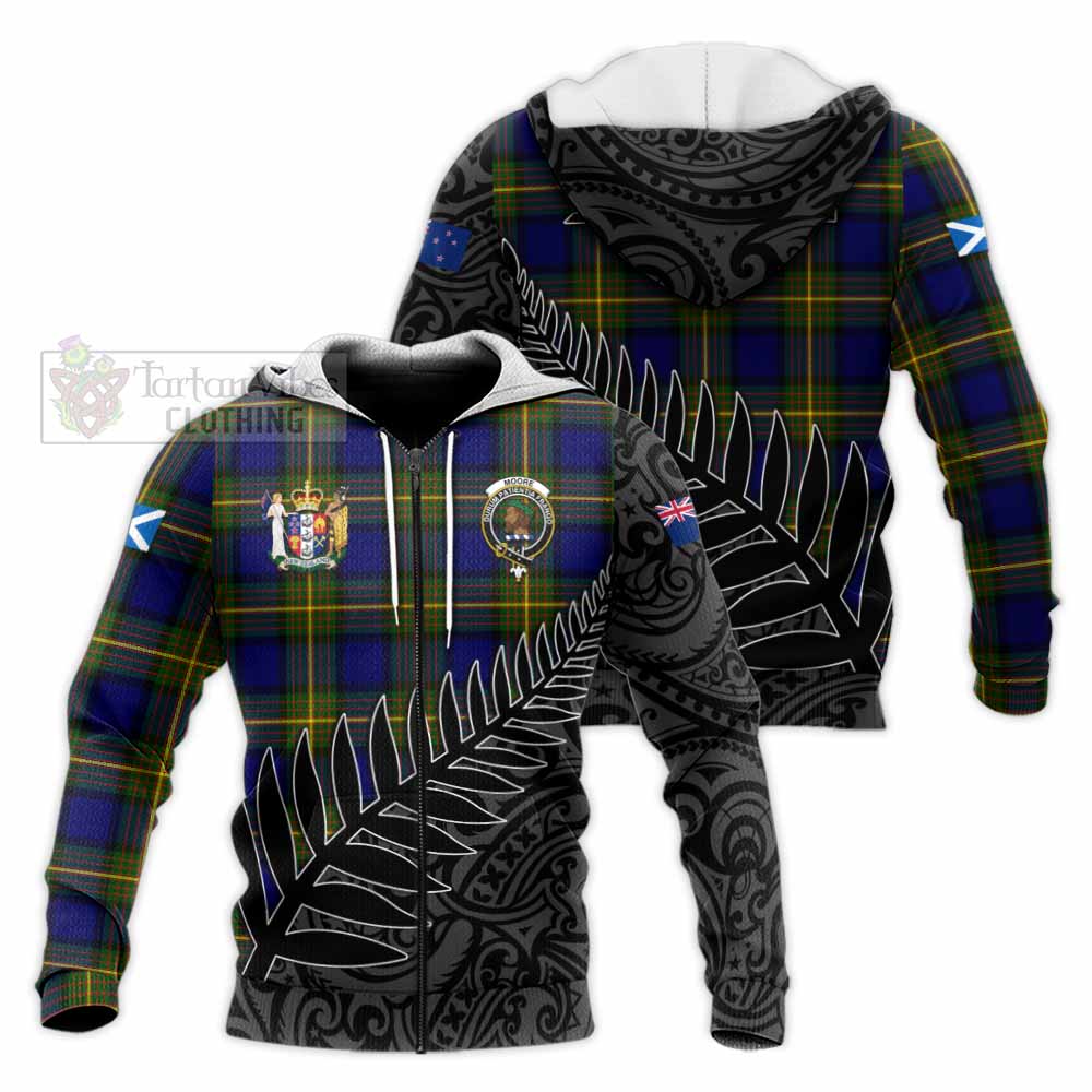 Tartan Vibes Clothing Moore Crest Tartan Knitted Hoodie with New Zealand Silver Fern Half Style