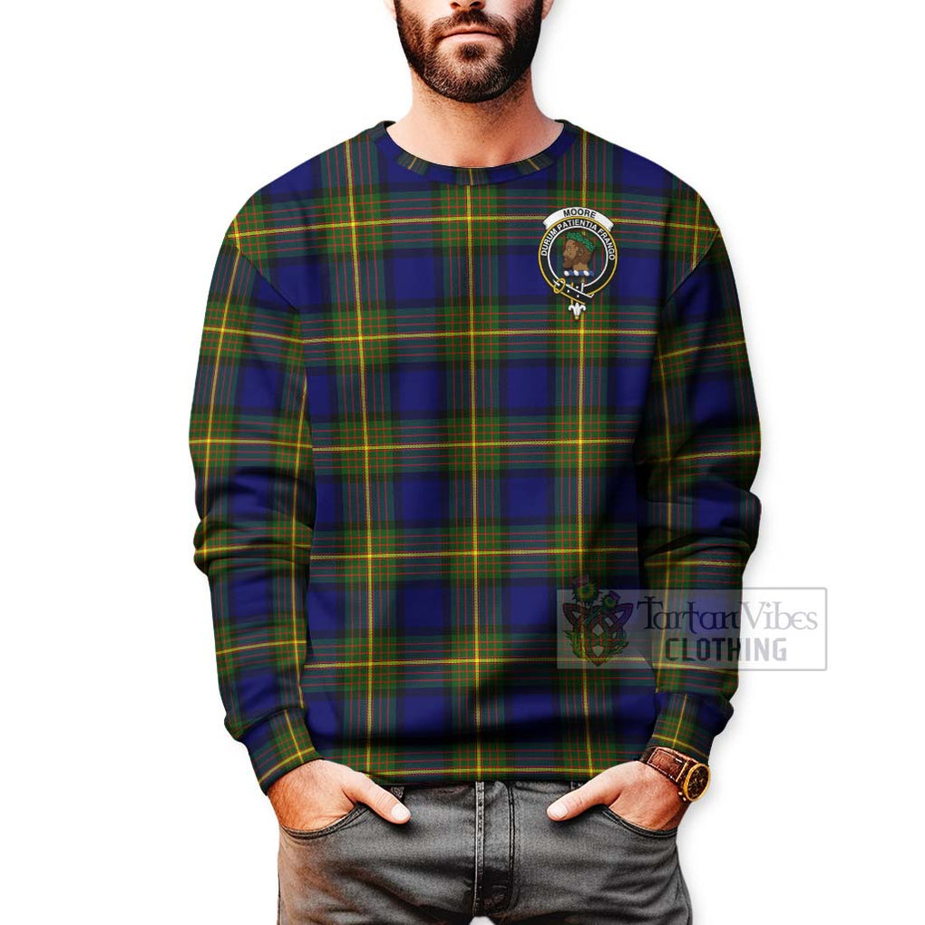 Tartan Vibes Clothing Moore Tartan Sweatshirt with Family Crest and Bearded Skull Holding Bottles of Whiskey