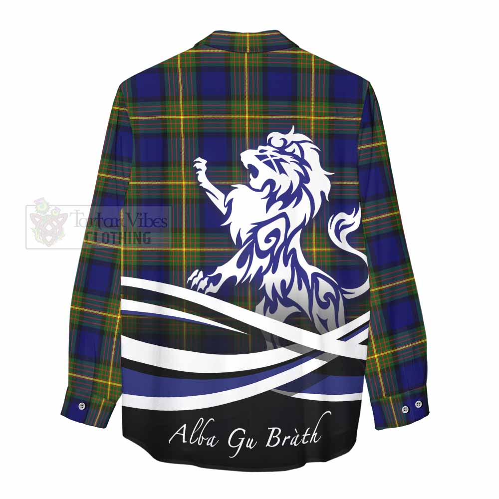 Tartan Vibes Clothing Moore Tartan Women's Casual Shirt with Alba Gu Brath Regal Lion Emblem