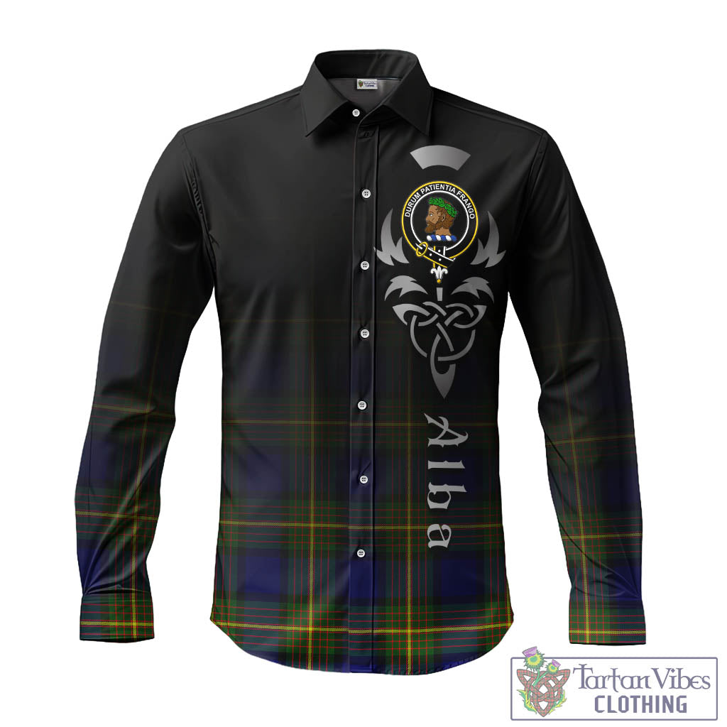 Tartan Vibes Clothing Moore Tartan Long Sleeve Button Up Featuring Alba Gu Brath Family Crest Celtic Inspired