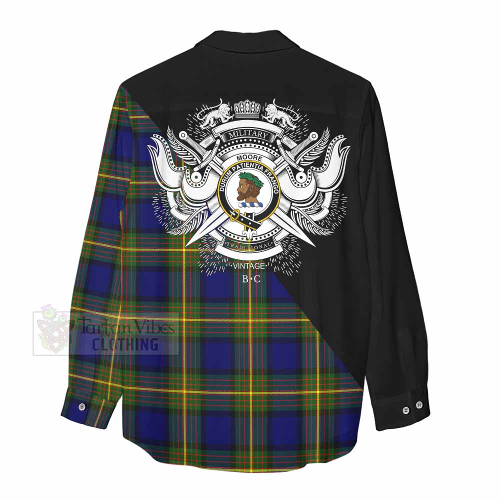 Tartan Vibes Clothing Moore Tartan Women's Casual Shirt with Family Crest and Military Logo Style