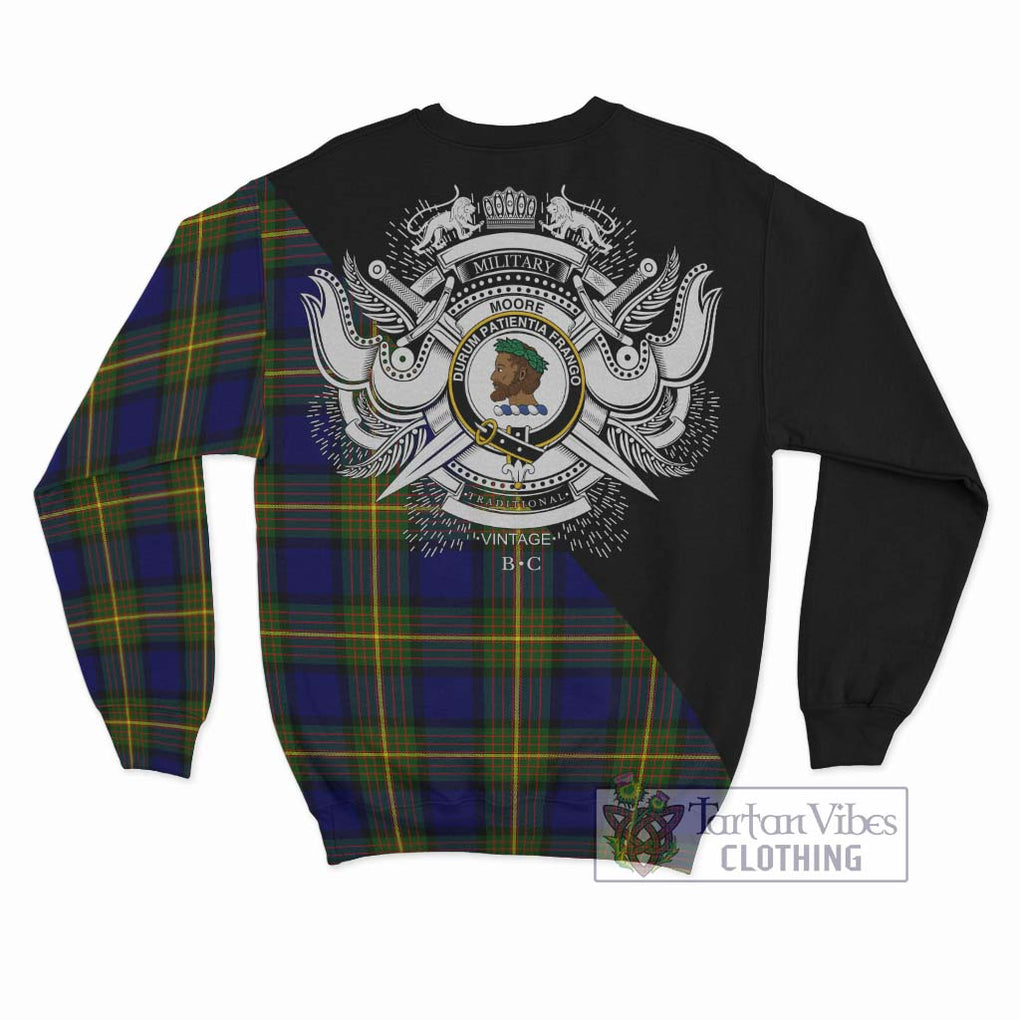 Moore Tartan Sweatshirt with Family Crest and Military Logo Style - Tartanvibesclothing Shop