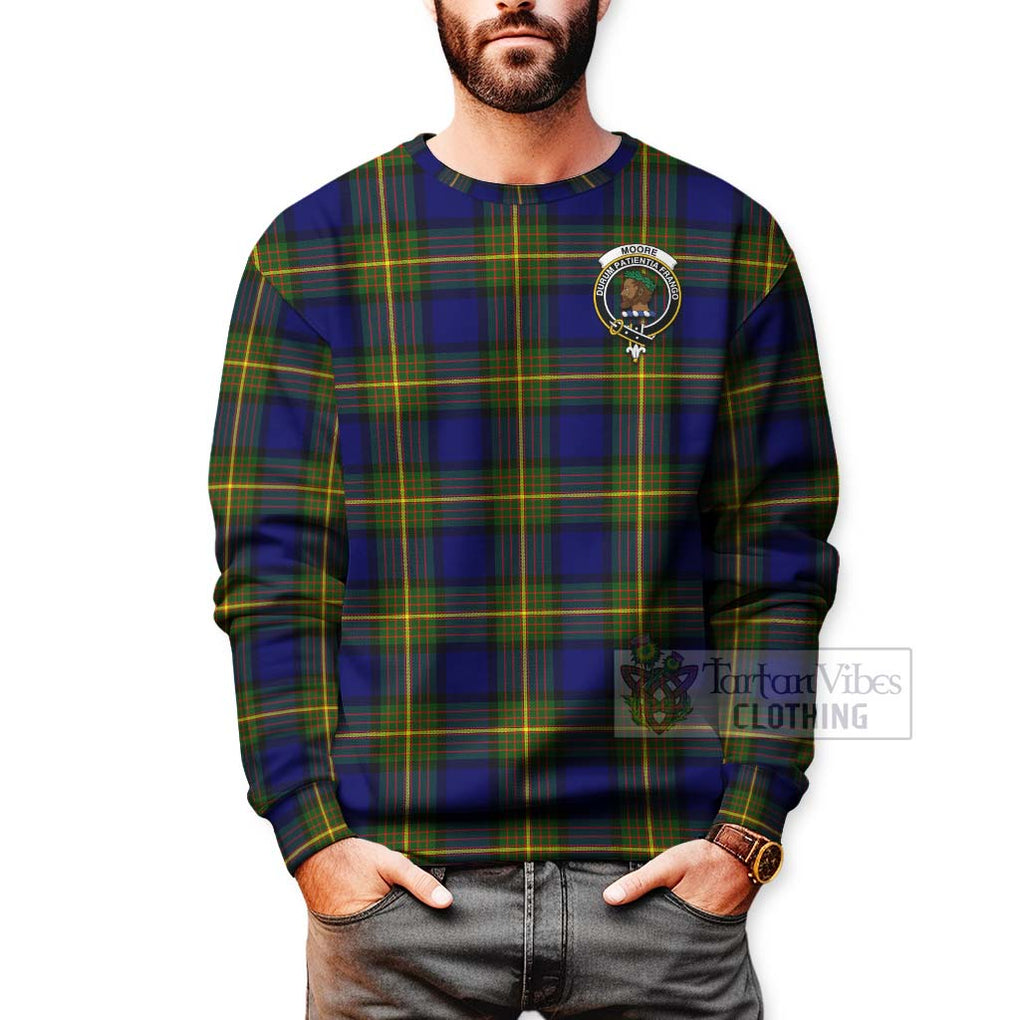 Tartan Vibes Clothing Moore Tartan Sweatshirt with Family Crest Celtic Skull Style