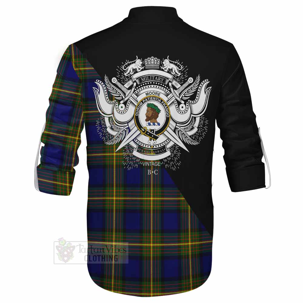 Tartan Vibes Clothing Moore Tartan Ghillie Kilt Shirt with Family Crest and Military Logo Style