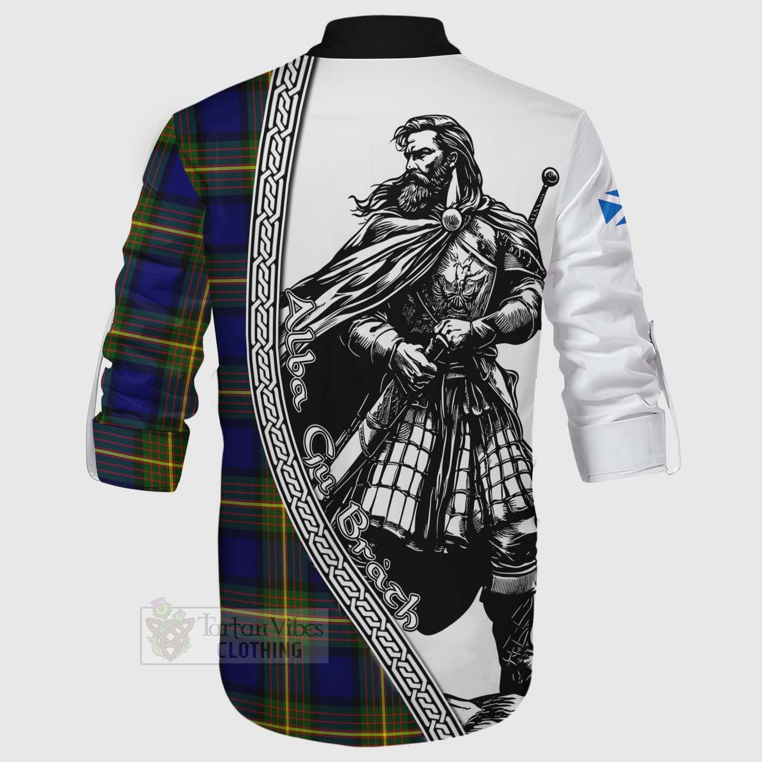 Tartan Vibes Clothing Moore Tartan Clan Crest Ghillie Kilt Shirt with Highlander Warrior Celtic Style