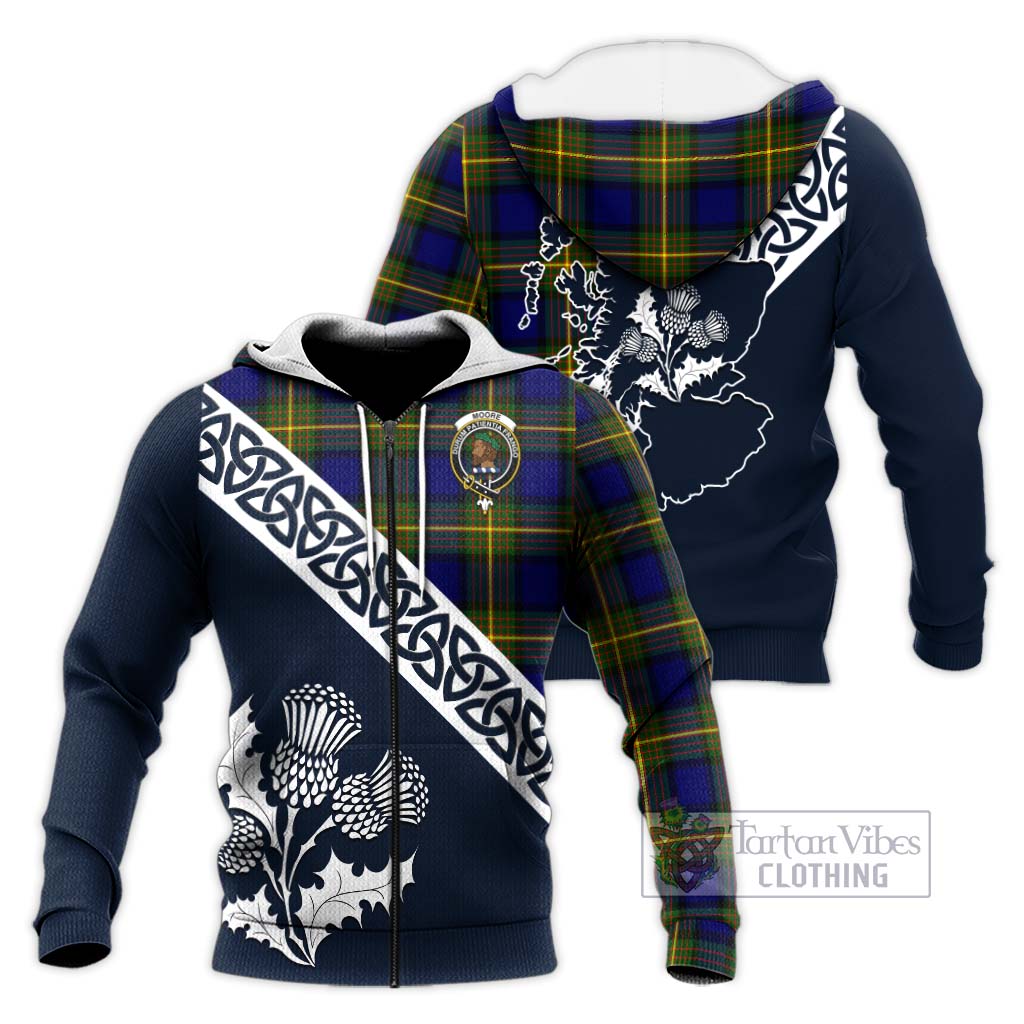 Tartan Vibes Clothing Moore Tartan Knitted Hoodie Featuring Thistle and Scotland Map