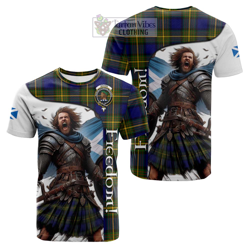 Tartan Vibes Clothing Moore Crest Tartan Cotton T-shirt Inspired by the Freedom of Scottish Warrior