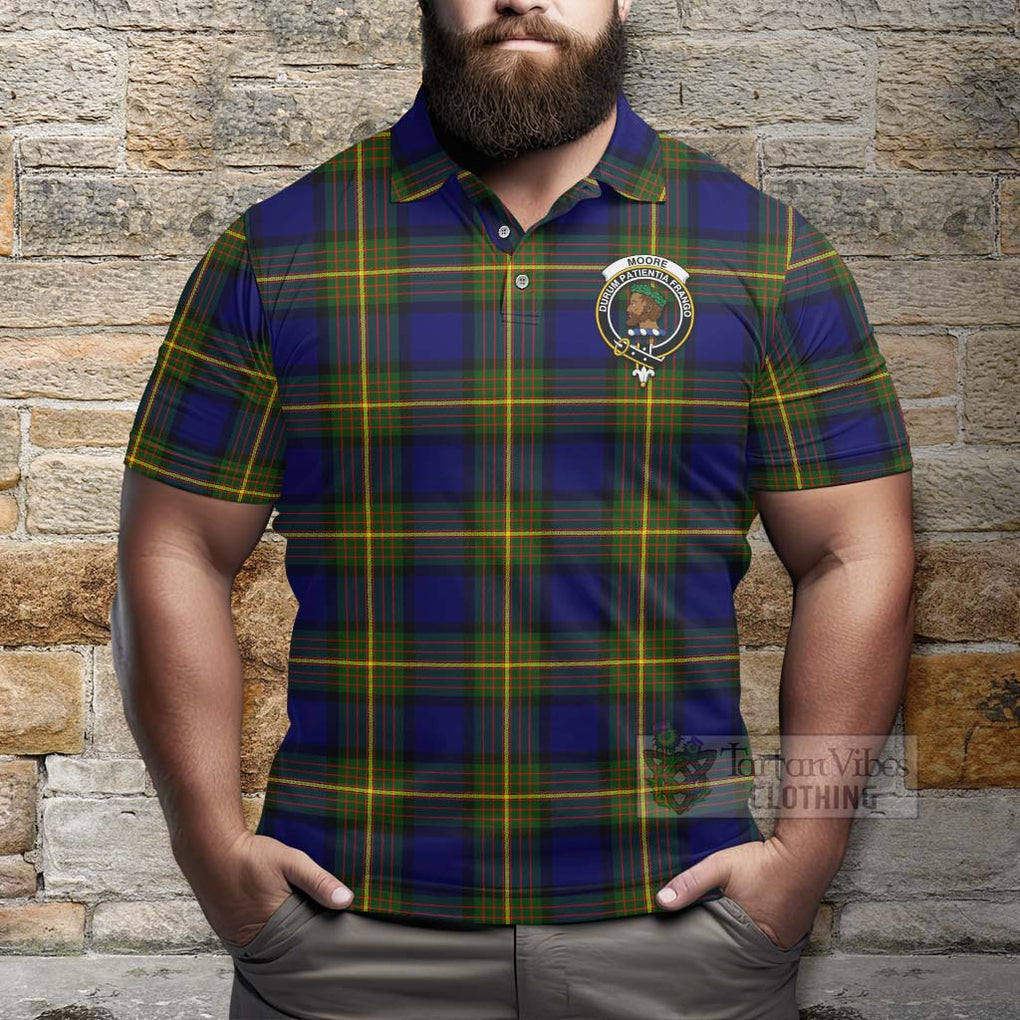 Tartan Vibes Clothing Moore Tartan Polo Shirt with Family Crest Celtic Skull Style