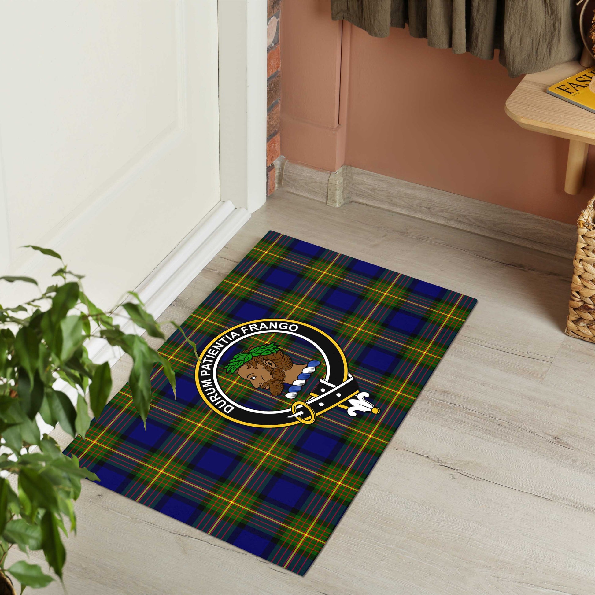 Moore Tartan Door Mat with Family Crest - Tartanvibesclothing