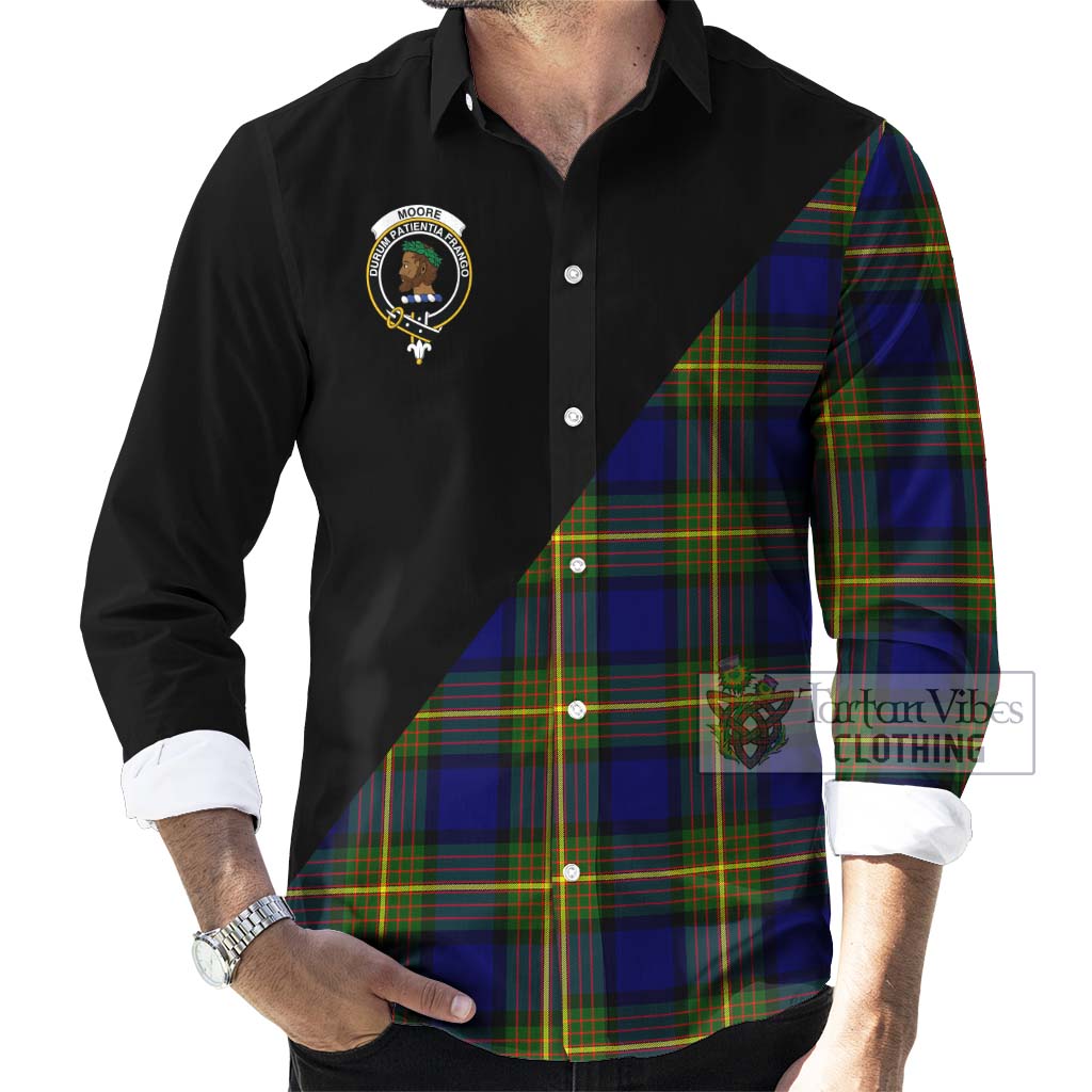 Moore Tartan Long Sleeve Button Shirt with Family Crest and Military Logo Style - Tartanvibesclothing Shop