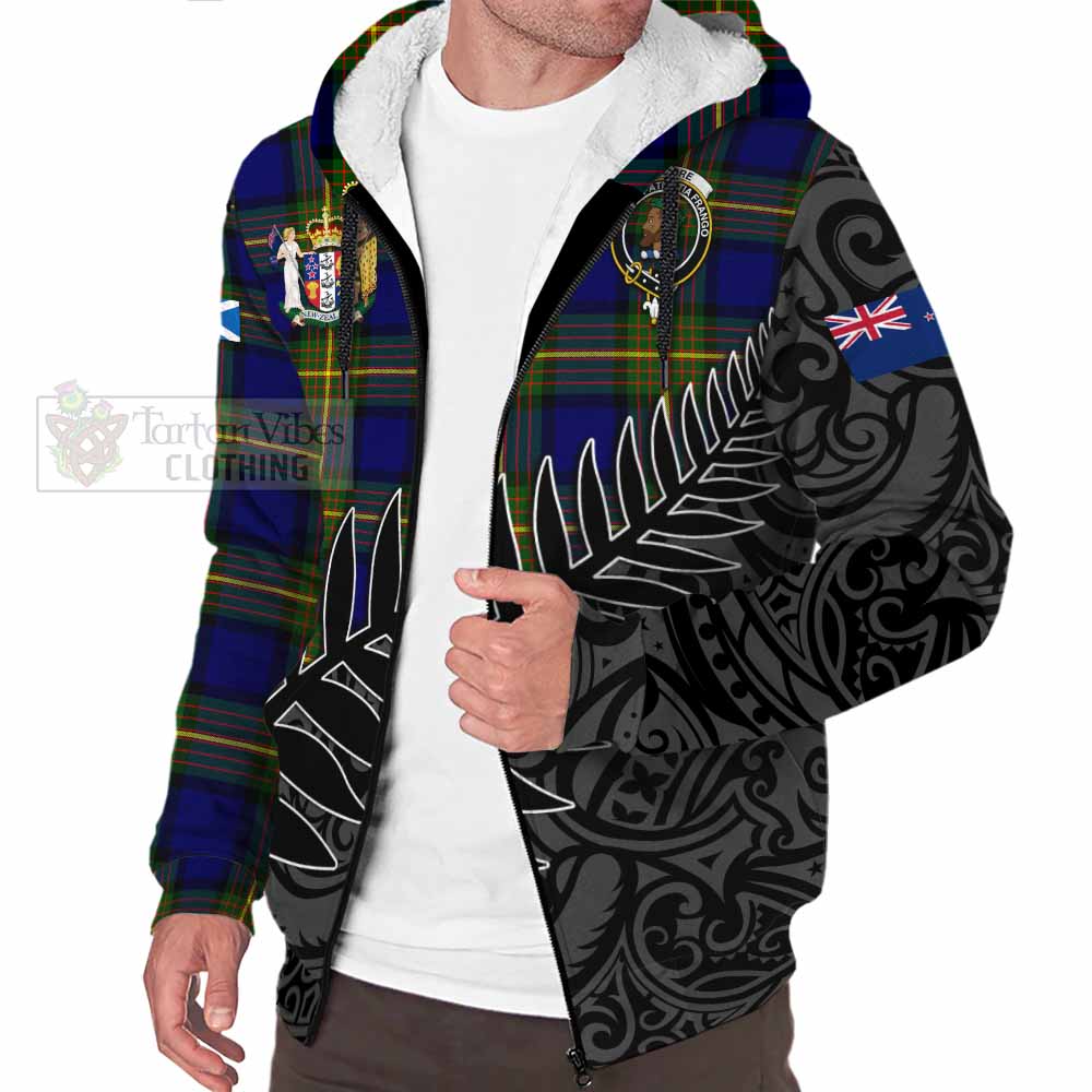 Tartan Vibes Clothing Moore Crest Tartan Sherpa Hoodie with New Zealand Silver Fern Half Style