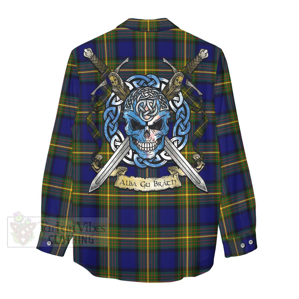 Tartan Vibes Clothing Moore Tartan Women's Casual Shirt with Family Crest Celtic Skull Style