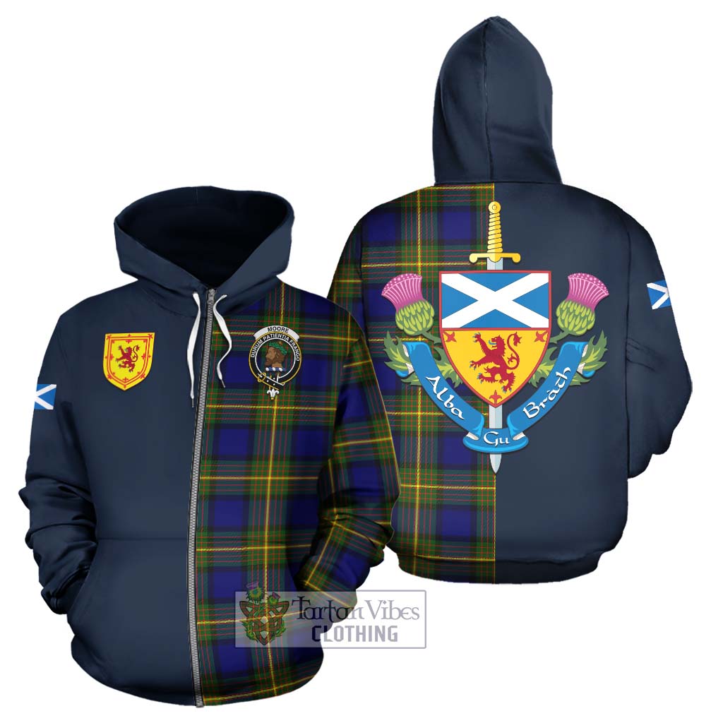 Tartan Vibes Clothing Moore Tartan Hoodie with Scottish Lion Royal Arm Half Style