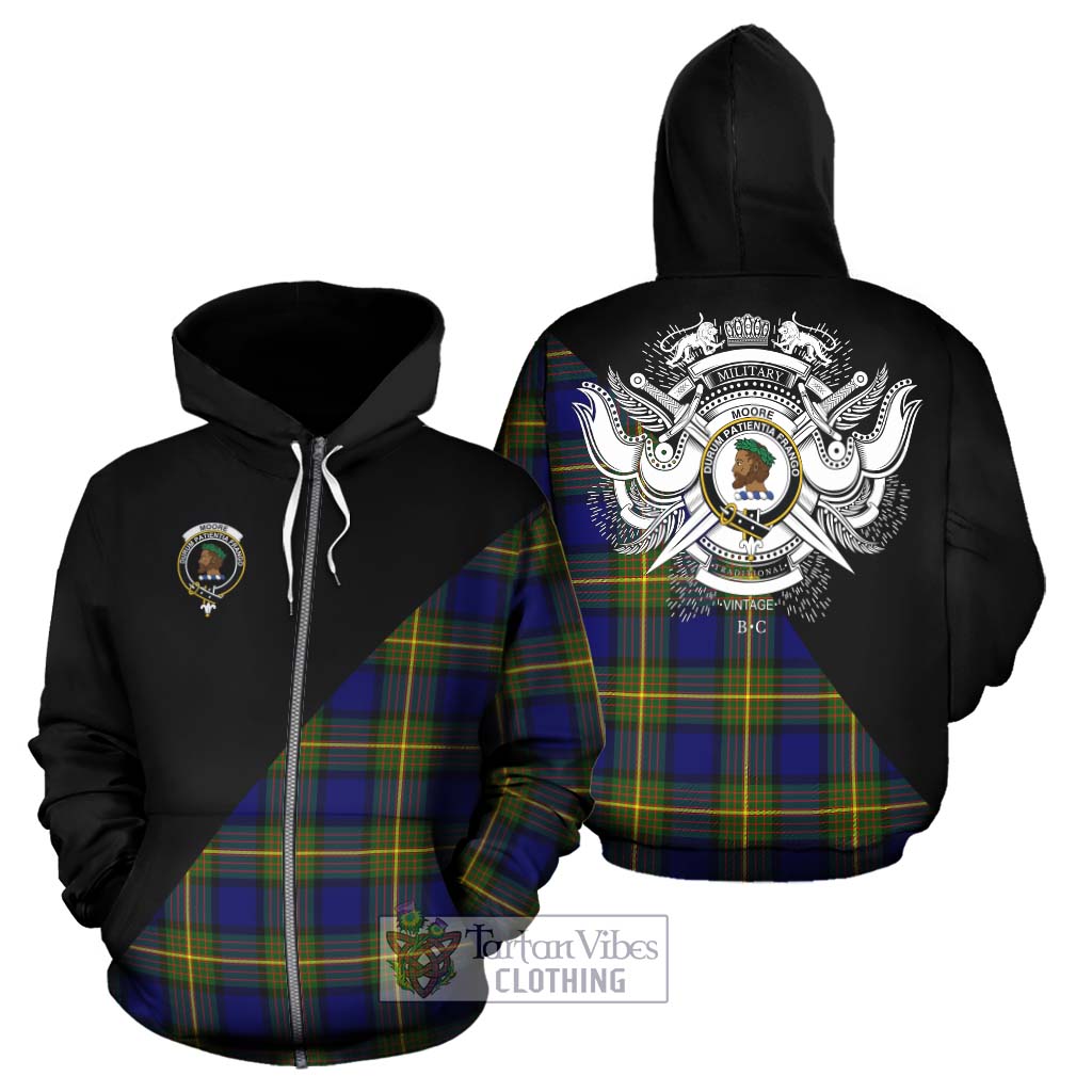 Tartan Vibes Clothing Moore Tartan Hoodie with Family Crest and Military Logo Style