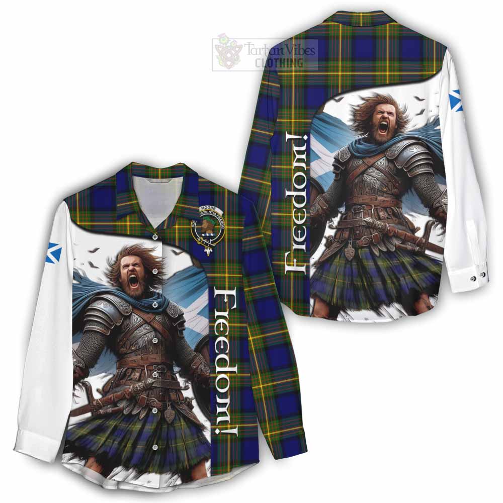 Tartan Vibes Clothing Moore Crest Tartan Women's Casual Shirt Inspired by the Freedom of Scottish Warrior