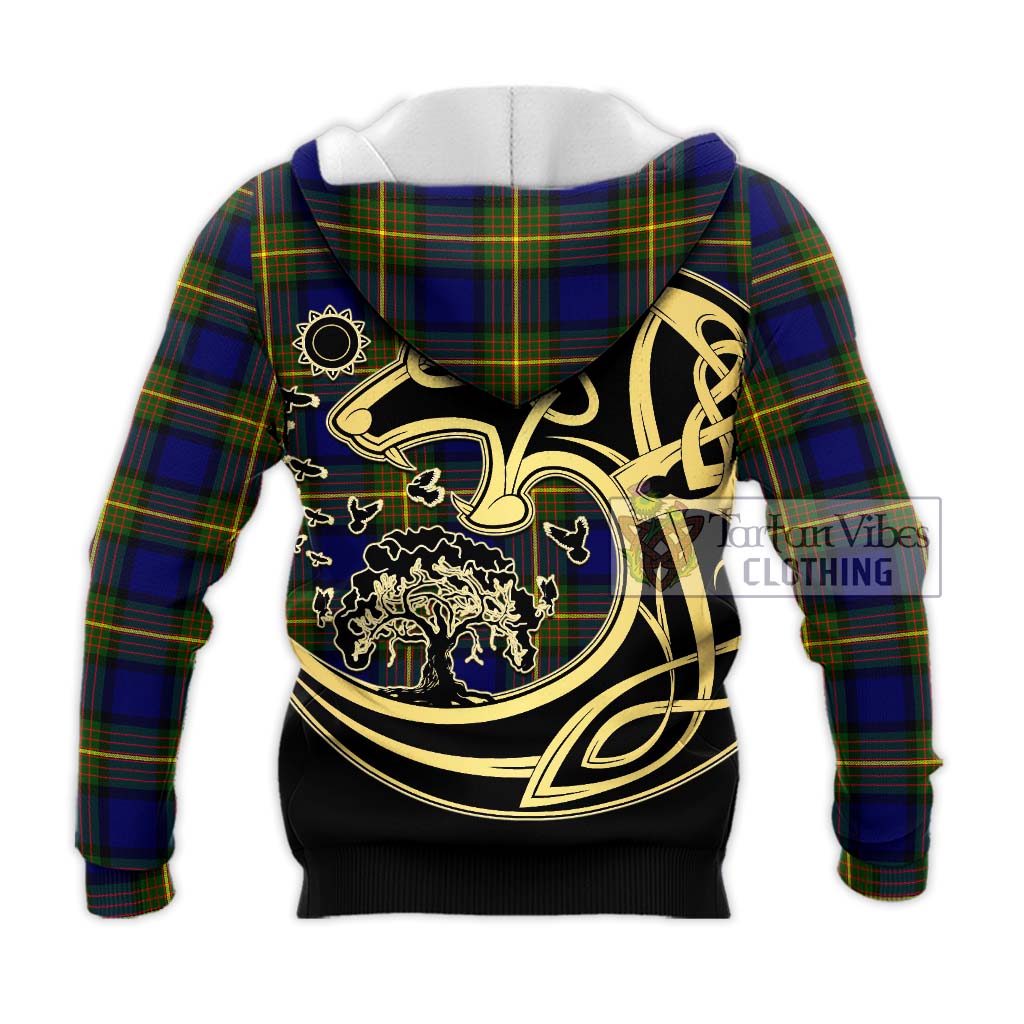 Tartan Vibes Clothing Moore Tartan Knitted Hoodie with Family Crest Celtic Wolf Style