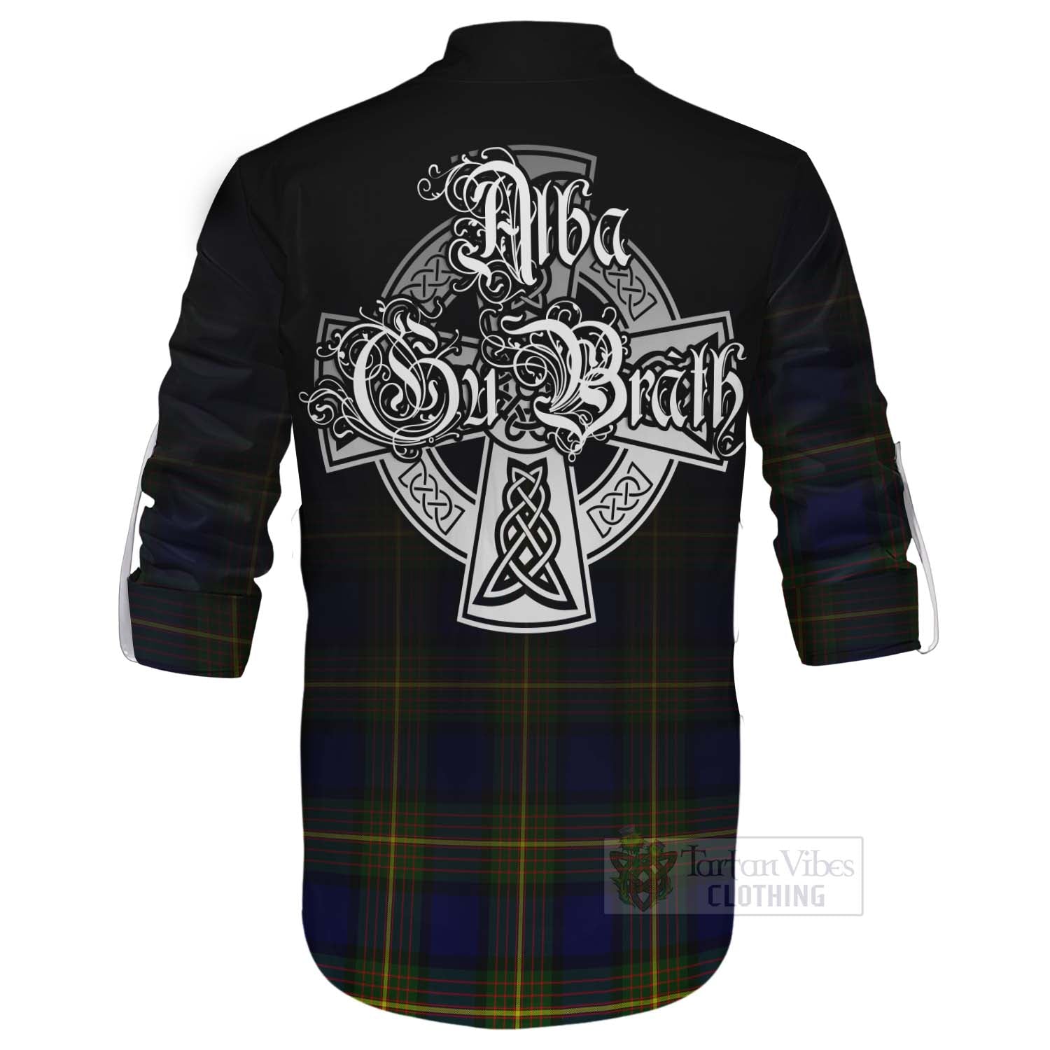 Tartan Vibes Clothing Moore Tartan Ghillie Kilt Shirt Featuring Alba Gu Brath Family Crest Celtic Inspired