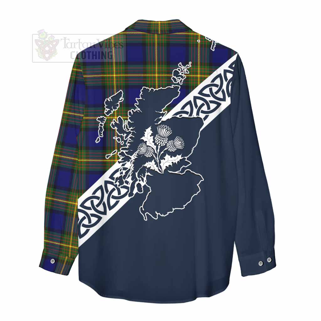 Tartan Vibes Clothing Moore Tartan Women's Casual Shirt Featuring Thistle and Scotland Map