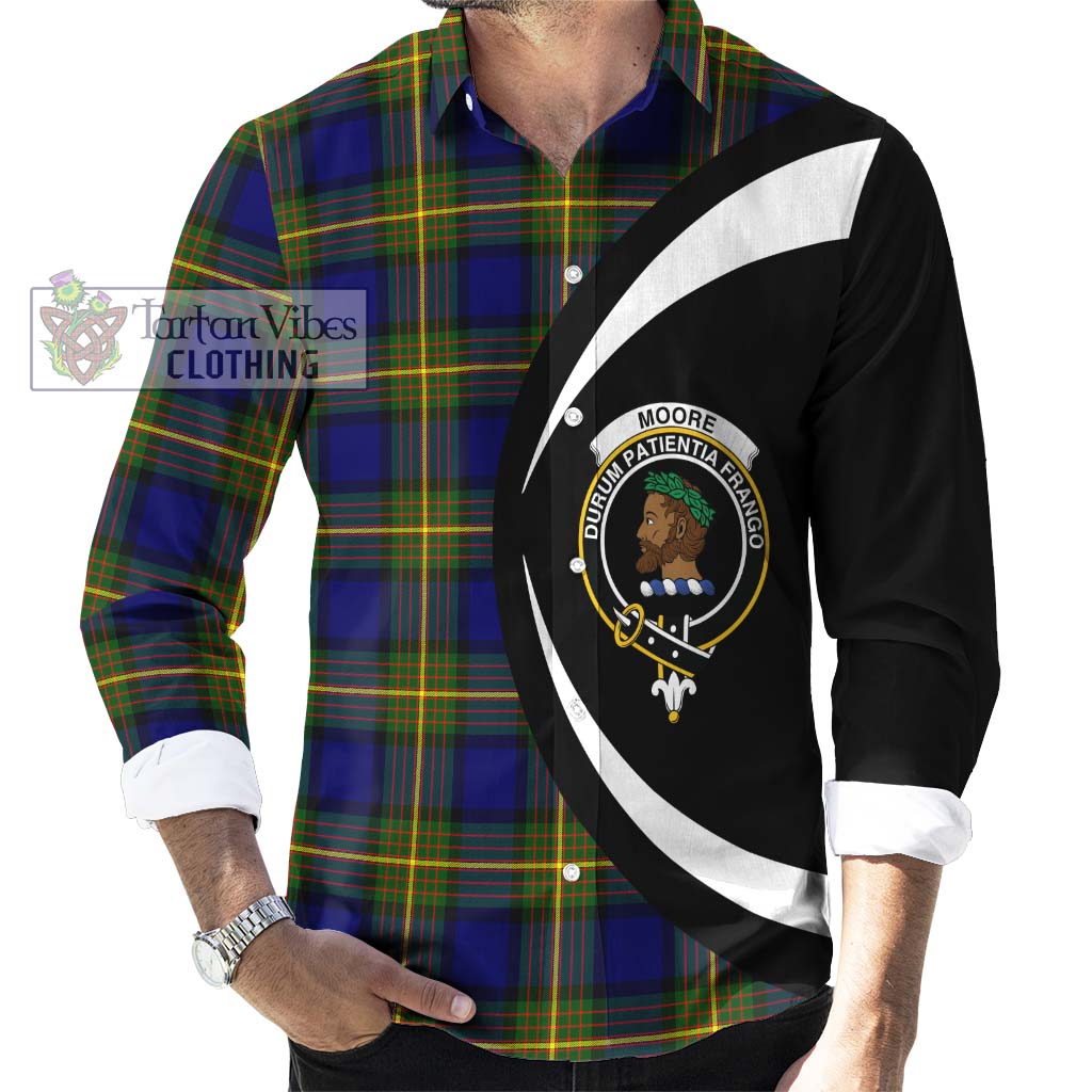 Moore Tartan Long Sleeve Button Up with Family Crest Circle Style - Tartan Vibes Clothing